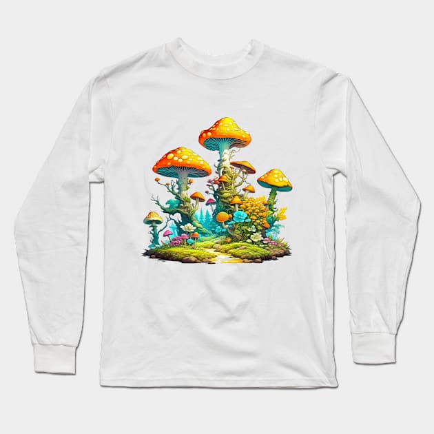 Mushroom in the imagination world Long Sleeve T-Shirt by Elysium Studio